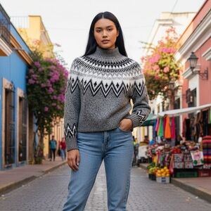 Old Navy | Fair Isle Mock Neck Sweater | Gray Black White | Size XL